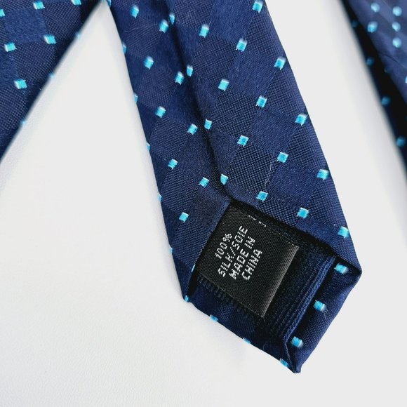 Michael Kors Tie Silk Navy Blue Aqua Diamond Print Classic Designer Gift Work - Picture 7 of 9